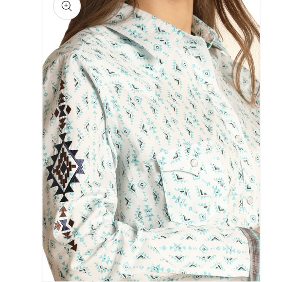 Panhandle Aztec Print Long Sleeve Snap button Shirt Turquoise size M - Picture 3 of 13